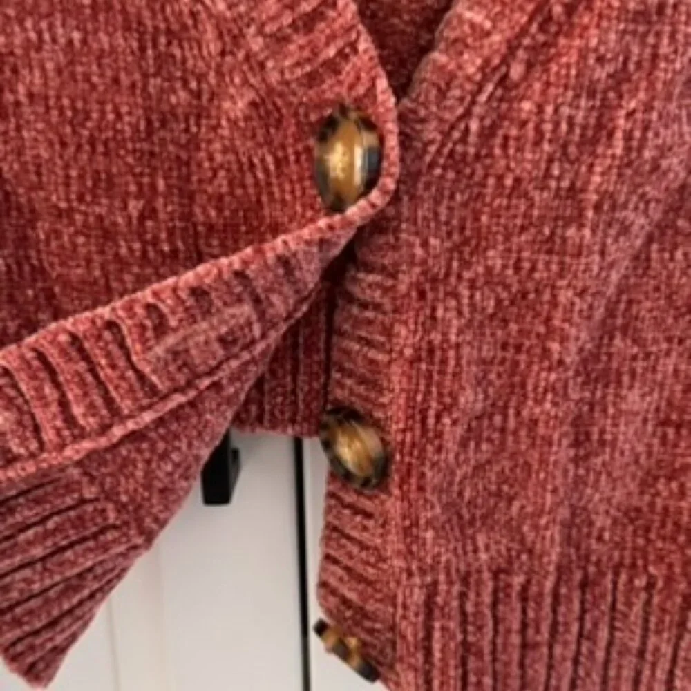 Urban Outfitters Cropped Chenille Cardigan | Rust / Brick Red | Size XS - Picture 2 of 4